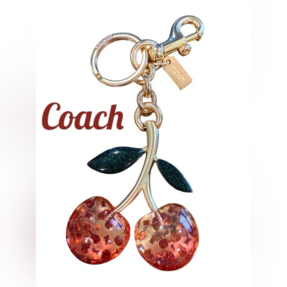 Coach Signature Double Cherry Bag Charm Key Ring NWOT - Picture 6 of 11